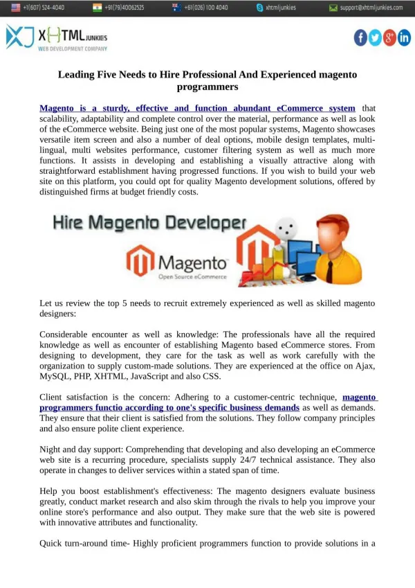 Leading Five Needs to Hire Professional And Experienced magento programmers