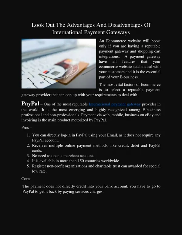 Is International Payment Gateways Have Pros And Corns