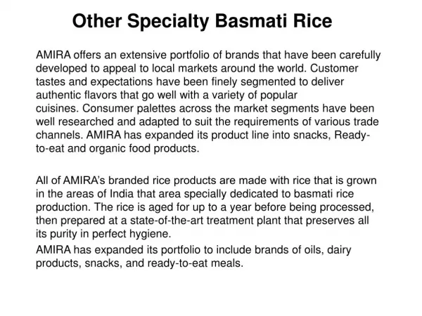 Other Speciality Basmati Rice - Top Basmati Rice Companies
