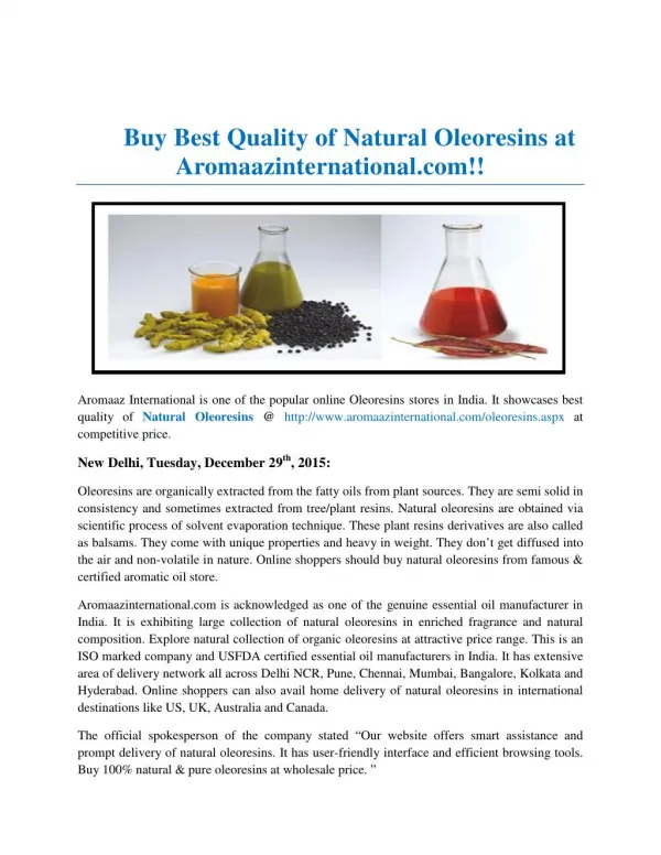 Buy Best Quality of Natural Oleoresins Online