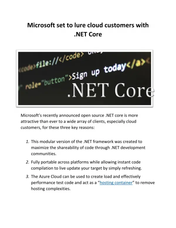 Microsoft set to lure cloud customers with .NET Core