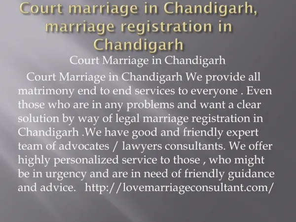 Marriage Registration in Chandigarh, Court marriage in Chandigarh