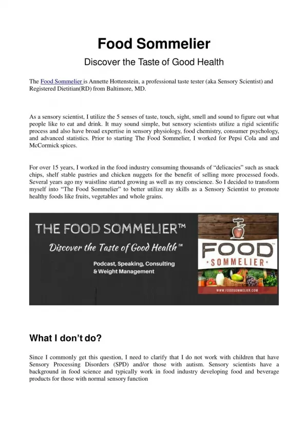 Food Sommelier - Discover the Taste of Good Health
