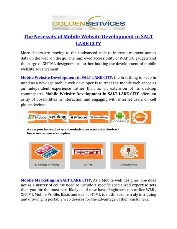 The Necessity of Mobile Website Development in SALT LAKE CITY