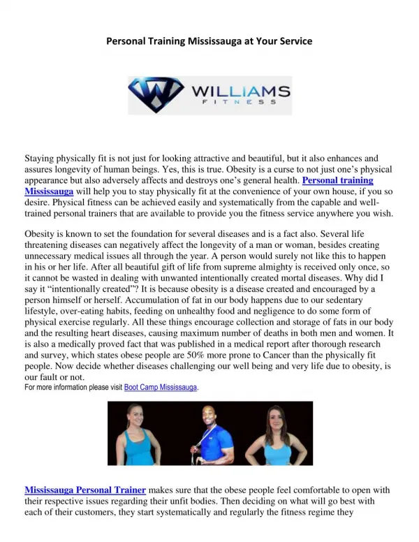 Personal Training Mississauga at Your Service