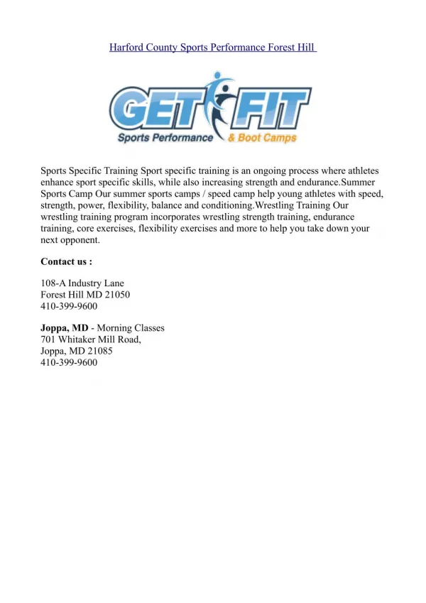 Harford County Sports Performance Forest Hill