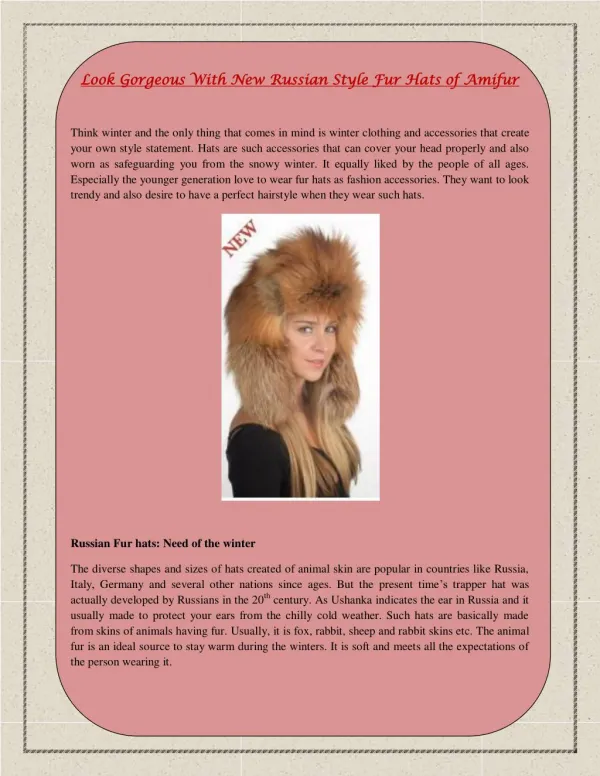Look Gorgeous With New Russian Style Fur Hats of Amifur