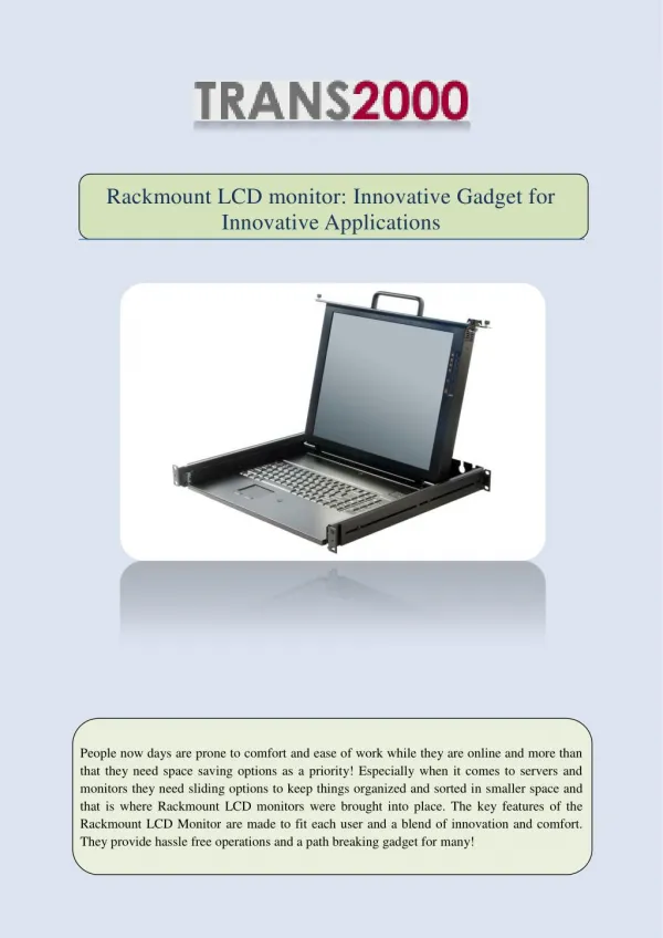 Rackmount LCD monitor: Innovative Gadget for Innovative Applications