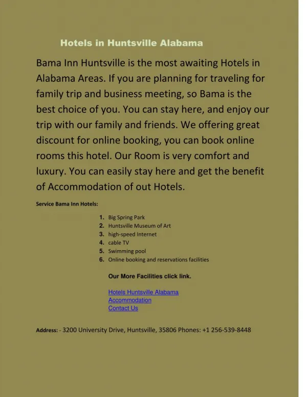 Hotel booking and rooms in Huntsville Alabama