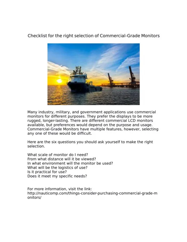 Checklist for the right selection of Commercial-Grade Monitors