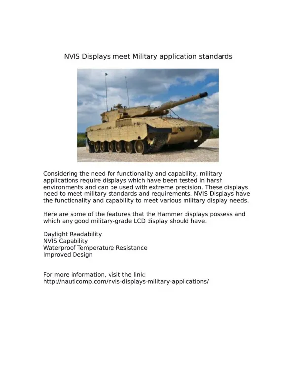 NVIS Displays meet Military application standards