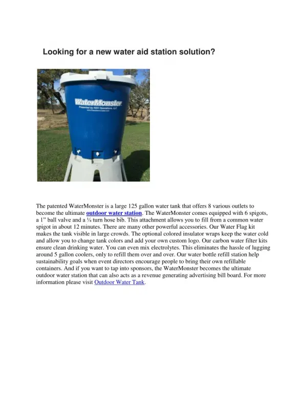 Looking for a new water aid station solution
