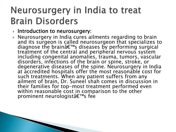 Neurosurgery in India to treat Brain Disorders