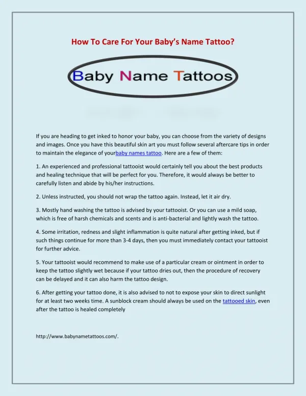 How To Care For Your Baby’s Name Tattoo?
