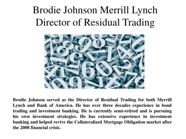 Brodie Johnson Merrill Lynch DIrector of Residual Trading