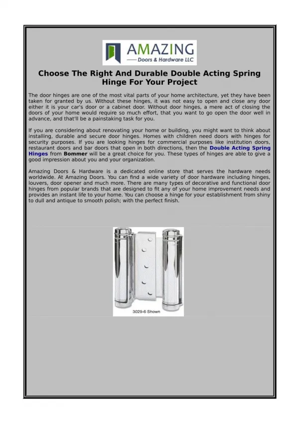 Choose The Right And Durable Double Acting Spring Hinge For Your Project
