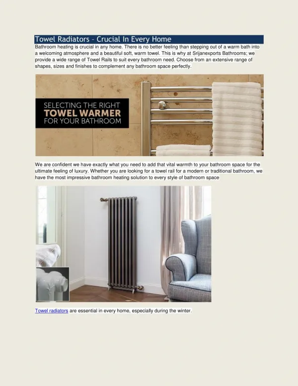 Towel Radiators-Crucial in Every Home