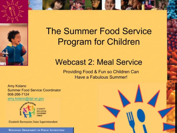 The Summer Food Service Program for Children Webcast 2: Meal Service