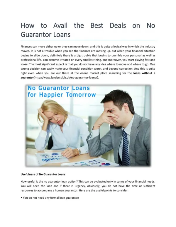 No guarantor Loans Available Online