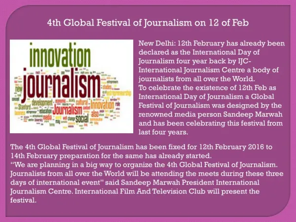 4th Global Festival of Journalism on 12 of Feb