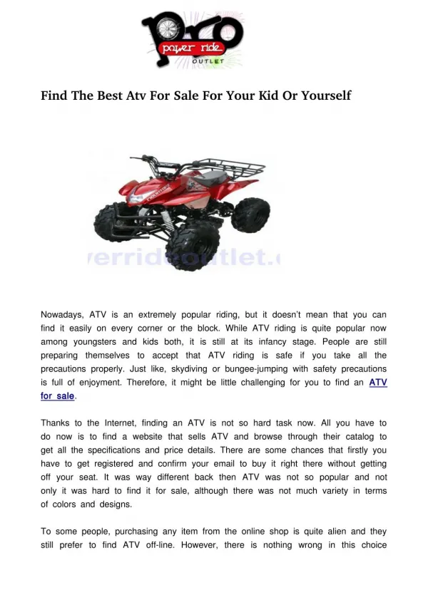 Find The Best Atv For Sale For Your Kid Or Yourself