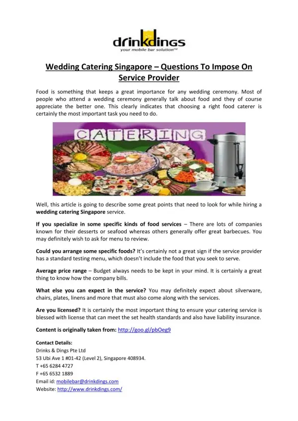 Wedding Catering Singapore – Questions To Impose On Service Provider