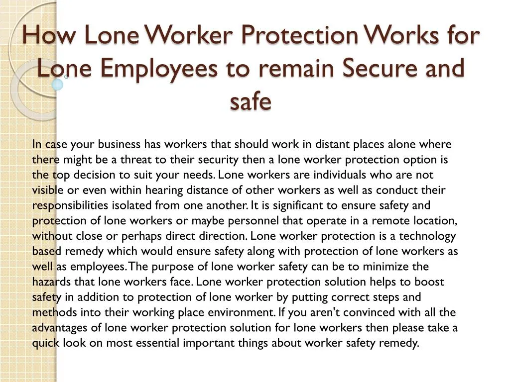 how lone worker protection works for lone employees to remain secure and safe