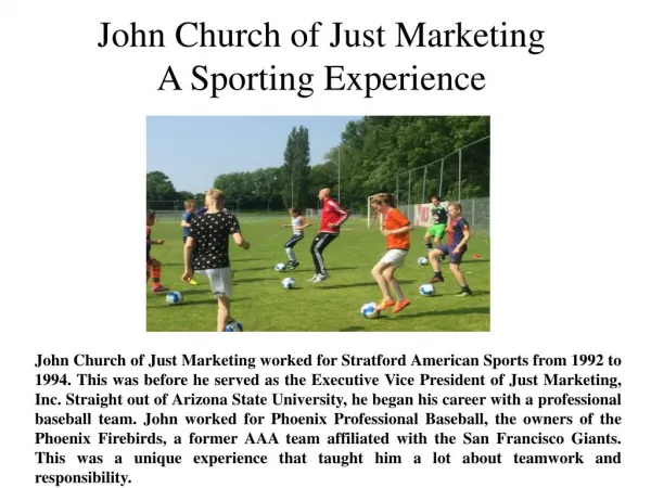 John Church of Just Marketing A Sporting Experience