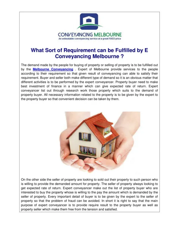 What Sort of Requirement can be Fulfilled by E Conveyancing Melbourne ?