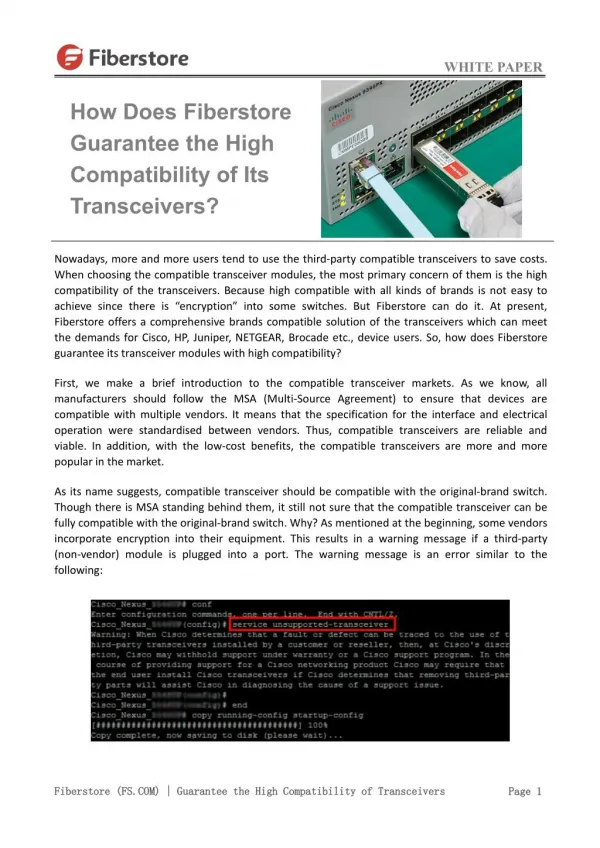 How Does Fiberstore Guarantee the High Compatibility of Its Transceivers