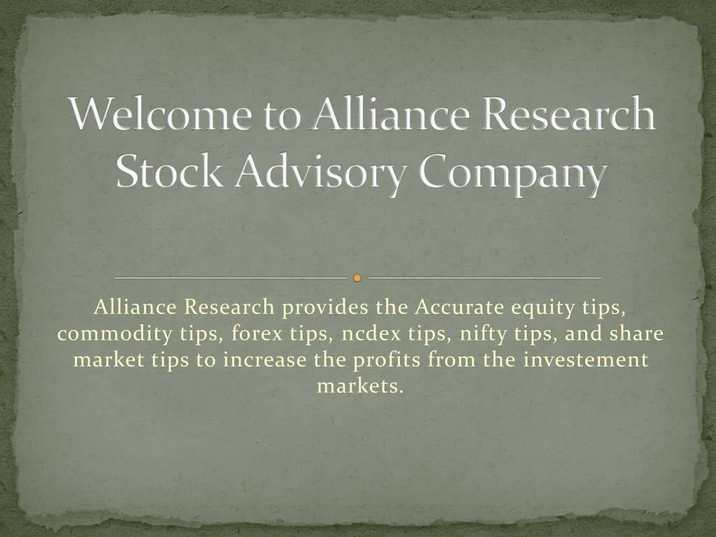 welcome to alliance research stock advisory company