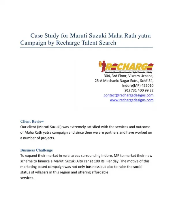 Case study for Maruti Suzuki Rath Yatra Campaign