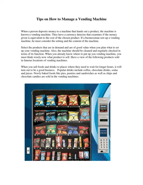 Tips on How to Manage a Vending Machine