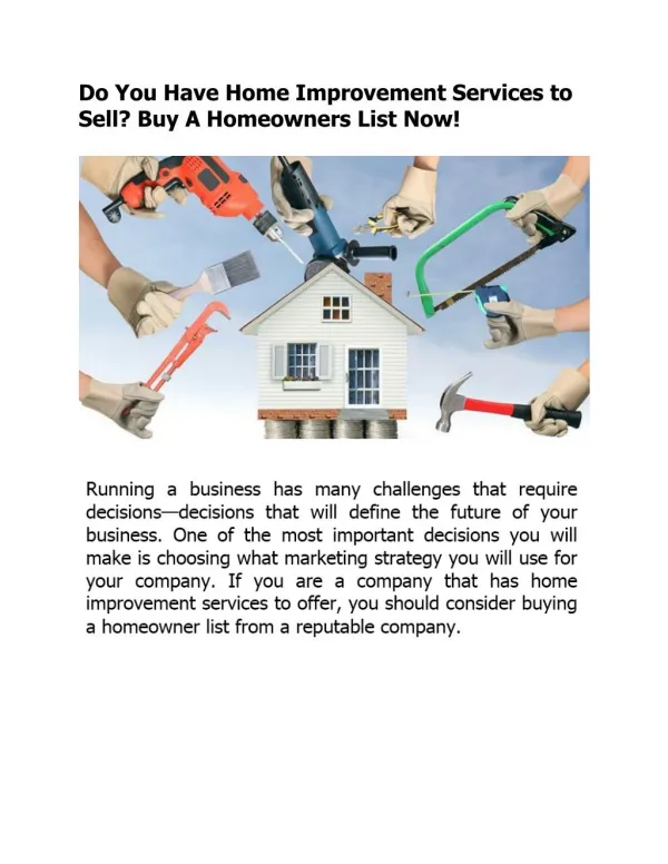 Do You Have Home Improvement Services to Sell? Buy A Homeowners List Now!
