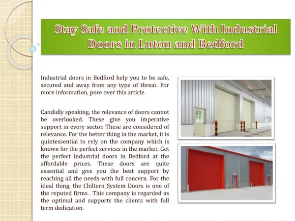 Stay Safe and Protective With Industrial Doors in Luton and Bedford