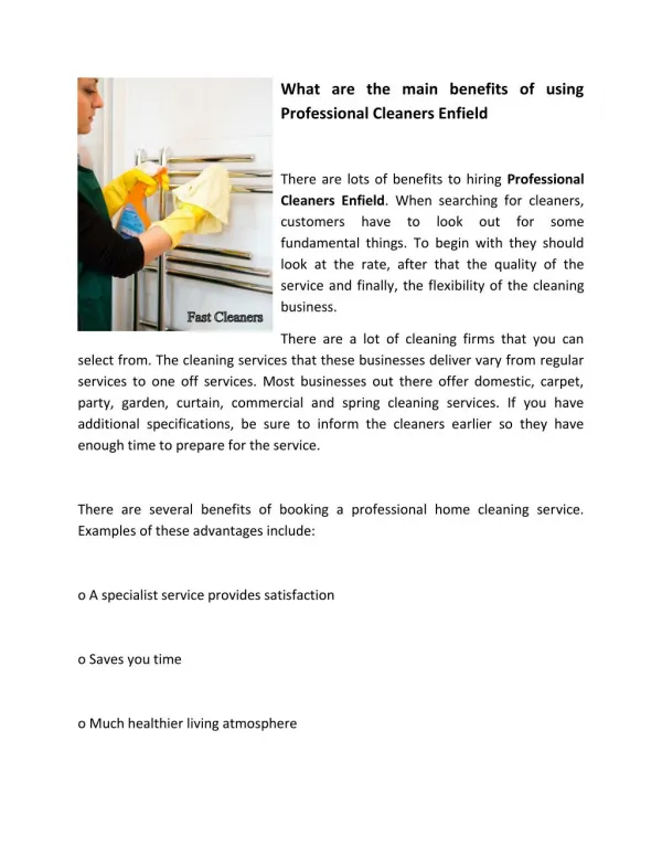 What are the main benefits of using Professional Cleaners Enfield