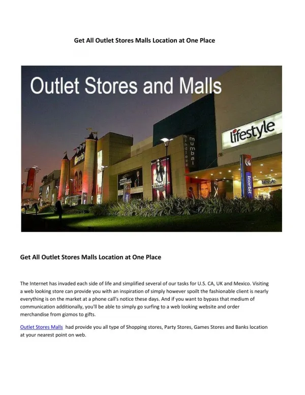 Outlet Stores and Malls | Outlet Stores and Malls