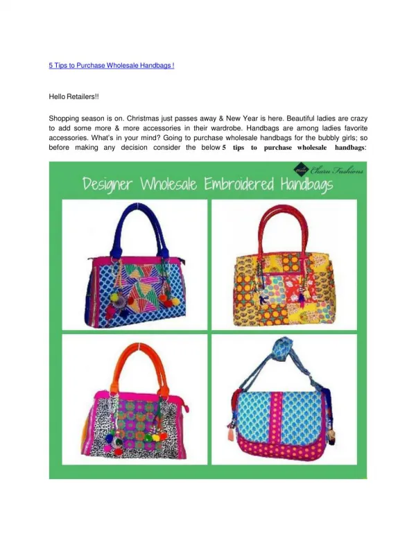 5 Tips to Purchase Wholesale Handbags !