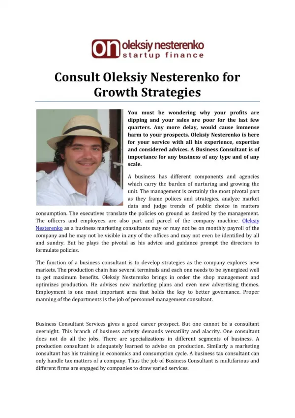 Consult Oleksiy Nesterenko for Growth Strategies