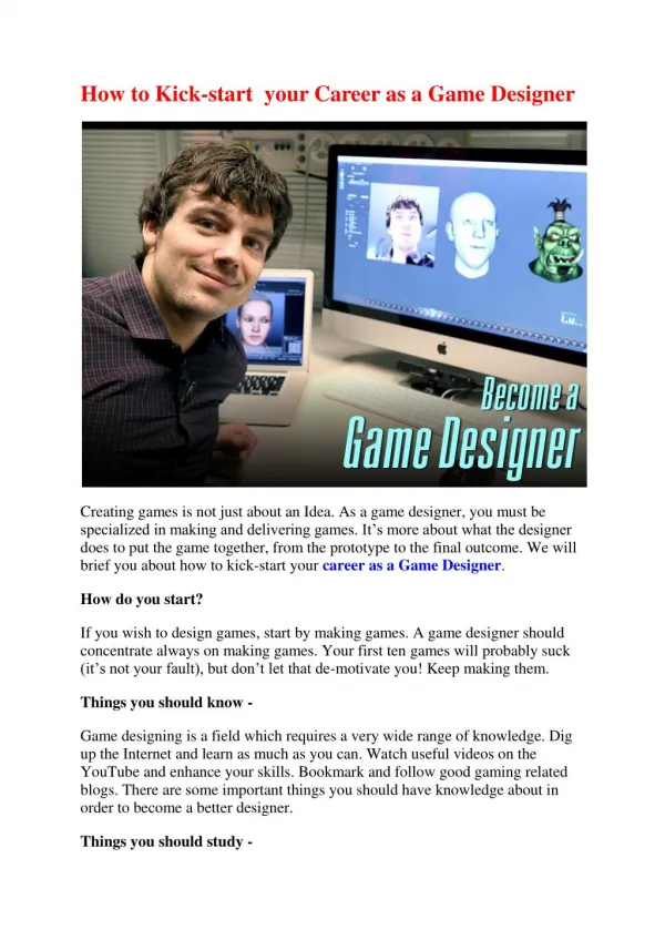 How to Kickstart your career as a Game Designer