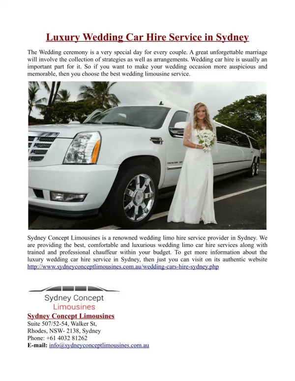 Luxury Wedding Car Hire Service in Sydney