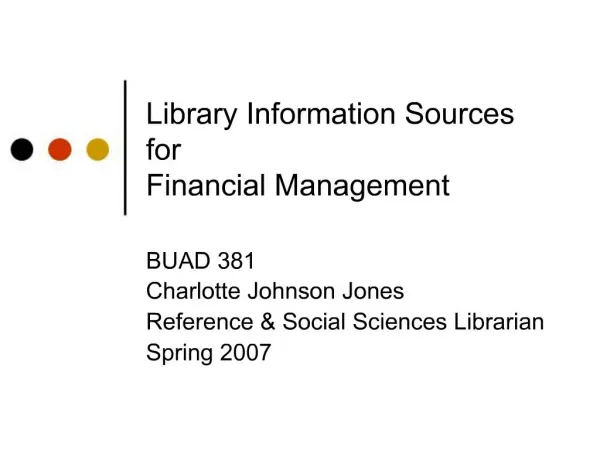 Library Information Sources for Financial Management