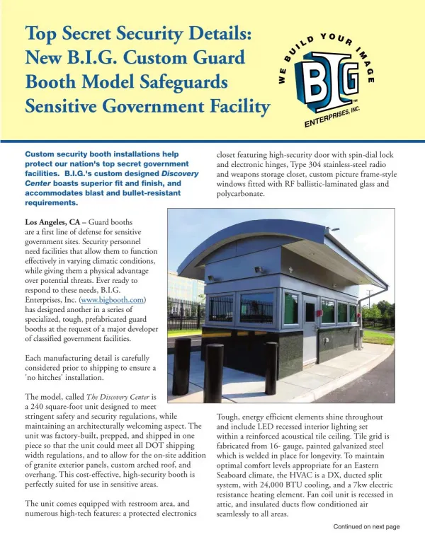 New B.I.G. Custom Guard Booth Model Safeguards Sensitive Government Facility