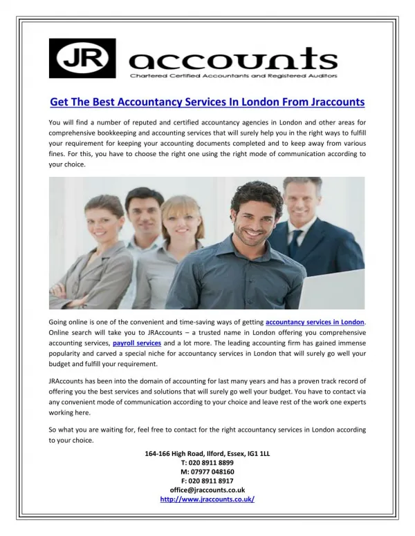 Get The Best Accountancy Services In London From Jraccounts