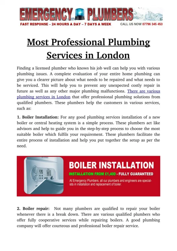 Most Professional Plumbing Services in London