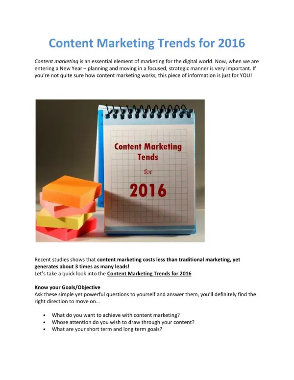Content Marketing Trends for 2016