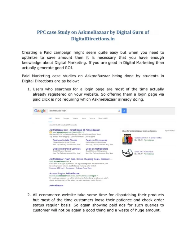 PPC case Study on AskmeBazaar by Digital Guru of DigitalDirections.in