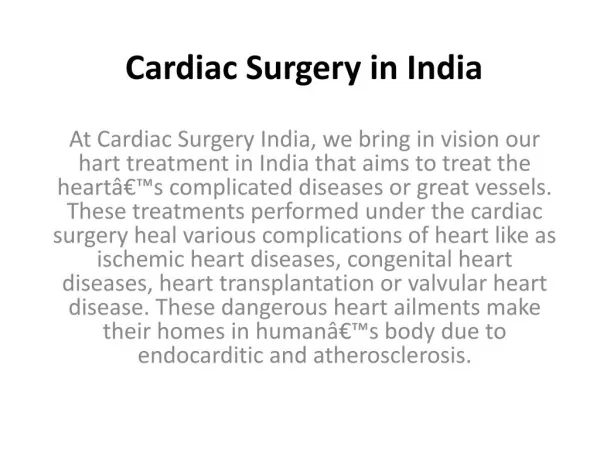 Cardiac surgery in india