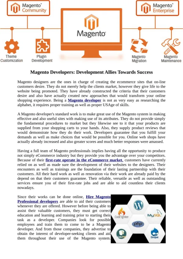 Magento Developers: Development Allies Towards Success