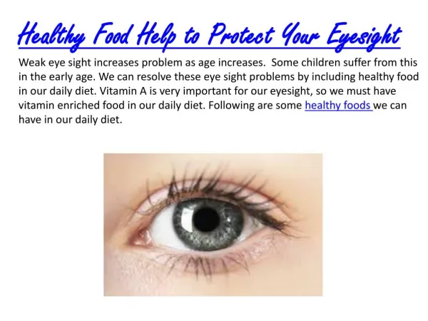Healthy Food Help to Protect Your Eyesight